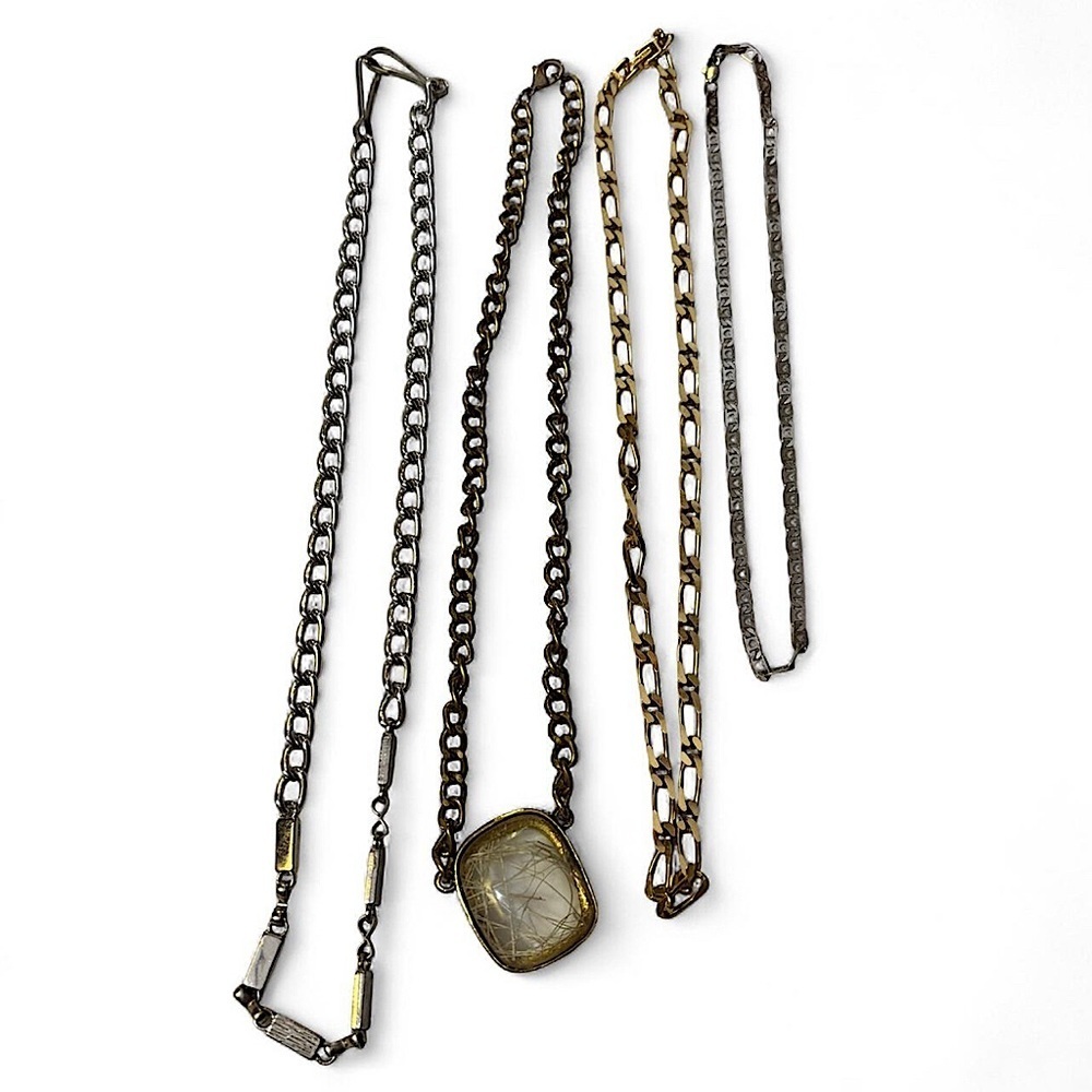 Vintage Layering Chains Necklace Lot Chunky Mixed Metal Monet & Unmarked